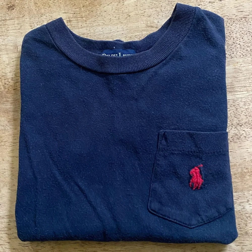 Vintage Ralph Lauren Boys’ Sz 4T Navy Cotton Jersey Crewneck Pocket Tee‎